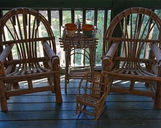 Grapevine/Twig furniture. Chairs, mini-chair, plant stand