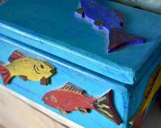 small, blue fish box