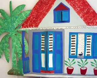 Tin art, house with palm tree