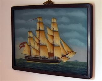 framed painting, clipper sailboat