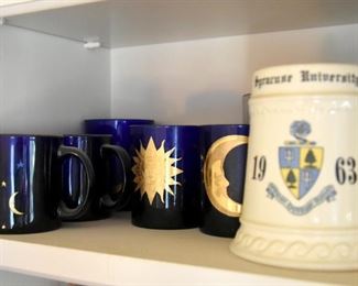 blue and gold coffee cups