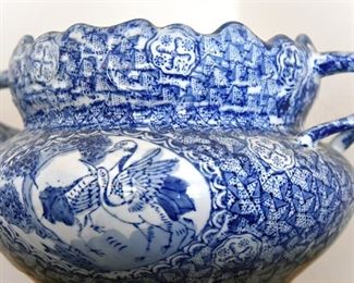 Blue and white handled bowl
