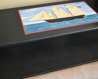 wooden chest, painted, nautical theme