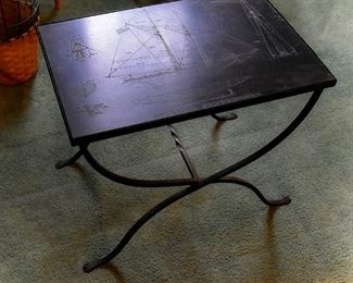 Unique engraved metal table, nautical theme, "Grand Banks Fisherman", "Isiah L. Jefferson"