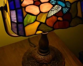 stained "glass" office lamp, hummingbird theme