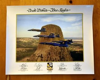 laminated autographed photo of U.S. Navy Blue Angels at Devils Tower National Monument