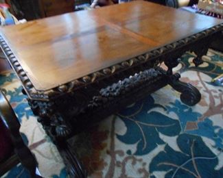 Carved antique library table