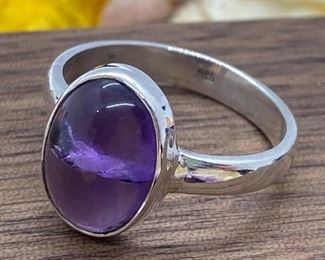 Victorian Sterling Silver Oval Cut Natural 1ct Amethyst Ring 2.4g Size-8