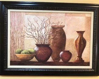 Decorative, wood-framed Kristy Gogg painting is 44"W x 32'H. This is an excellent addition to any room