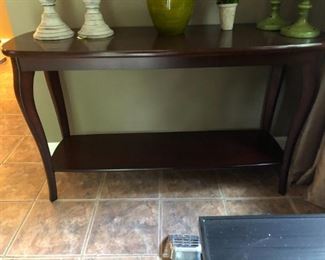 mahogany wood side table is 40"W x 14"D x 34"H