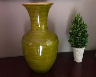 Green porcelain vase stands 14"H