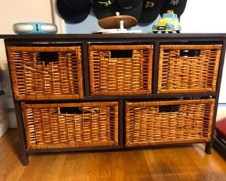 Wood and wicker storage unit 24"H x 13"D x 38"W