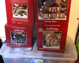The Village collection of St Nicholas Square comes complete with Country Barn, Firehouse, Candy Store, Holiday Train set, Tree, Log Cabin - about a dozen pieces in all