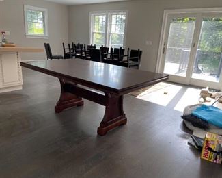 Solid Wood - Espresso colored dining room table includes two 18" extensions and 12 wood chairs - A MUST HAVE 
