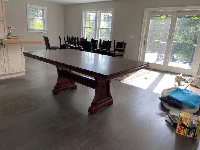 Solid Wood - Espresso colored dining room table includes two 18" extensions and 12 wood chairs - A MUST HAVE 