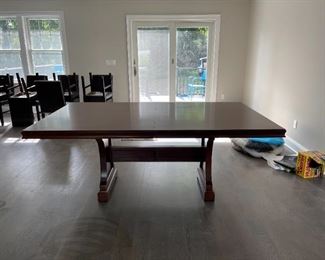 Solid Wood - Espresso colored dining room table includes two 18" extensions and 12 wood chairs - A MUST HAVE 