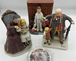 Three Norman Rockwell Figurines and Plate