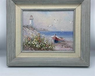 Signed Beach Oil Painting