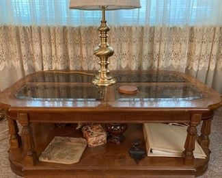 Wood Glass Top Coffee Table.