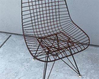 SET OF FIVE MID CENTURY  EAMES CHAIRS FOR HERMAN MILLER FURNITURE COMPANY. HAVE TWO SETS OF ORIGINAL UPHOLSTERY WHICH CAN BE USED AS A PATTERN FOR NEW UPHOLSTERY.