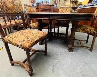 2- $1,095. French Henri II  walnut oval table and six chairs. 
table • 29high 51 wide 45deep
chairs  • 38high 17wide 19deep