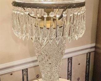 5- $395 Very large Victorian cut crystal dome lamp   • 26high 13 across