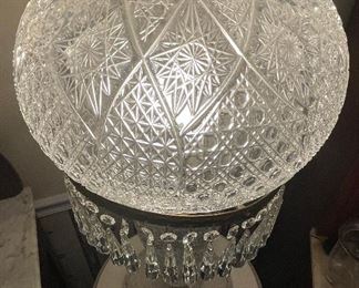 5- $395 Very large Victorian cut crystal dome lamp   • 26high 13 across