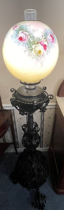 8- Tall Victorian iron floor lamp with ball shaped head  • 62high 18across very heavy