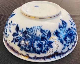 #12- $100 England ironstone blue,white & gold 
basin • 6high 17across 
picture • 13high 11across