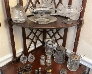 Sterling lined etched glass small items for the table - No presale 