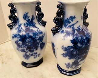 #39 - $50 Asiatic pheasants England set of 2 • flow blue vases   • 7high 4across