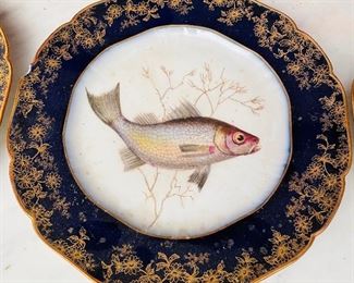 #44 - $60 -  Tynedale&Mitchell of Philadelphia Limoges fish plates  • six in set  • 9across