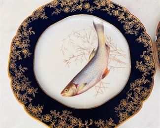#44 - $60 -  Tynedale&Mitchell of Philadelphia Limoges fish plates  • six in set  • 9across