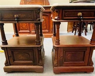 #49 - $900 Pair of Victorian night stands, with grey marble tops original and original black pulls  • 32high 21wide 19deep