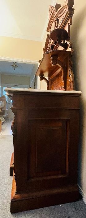 #48 - $1,695 - Circa 1840's American walnut solid and burl walnut sideboard - two candle stands  • 88high 55across 28deep very heavy piece 