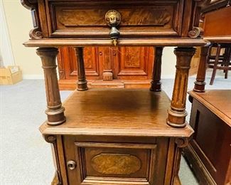 #49 - $900 Pair of Victorian night stands, with grey marble tops original and original black pulls  • 32high 21wide 19deep