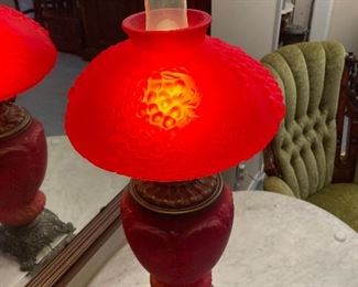 #50 - $175 Gone with the wind red glass lamp  • 28 high 8across 