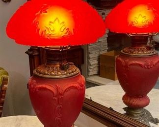 #50 - $175 Gone with the wind red glass lamp  • 28 high 8across 