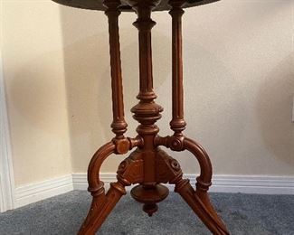 #54 - $295 Antique tripod footed walnut round top table  • 32high 24across 