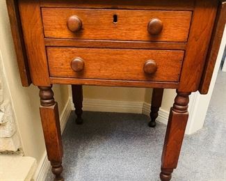 #57 - $240 Antique drop side table with 2 drawer  • 28high 20wide 24deep  • 38wide with leaves out 