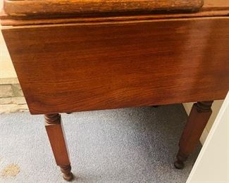 #57 - $240 Antique drop side table with 2 drawer  • 28high 20wide 24deep  • 38wide with leaves out