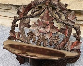 #62 - $68 - highly carved with leaves and floral shelf  • 12high 12wide 8deep