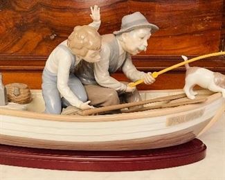#71 - $275 Lladro Fishing with Gramps #5215 with wooden stand  • 9high 14wide 7deep