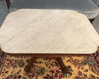 #90 - $395 Eastlake coffee table walnut & original marble top  • 23high 34wide 24deep 
