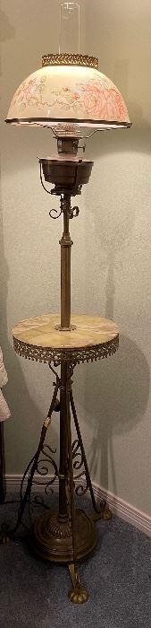 #95 - $395 19th century Onyx and hand painted shade table / Lamp  • 72high 14Across