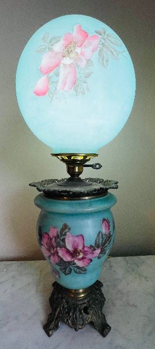 #114 - $128 Gone with the wind turquoise lamp  • 26high 10across