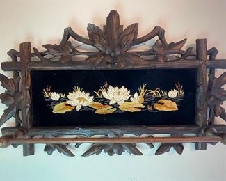 #115 - $150  Early Victorian shelve carved with needlepoint   • 16 x 26 