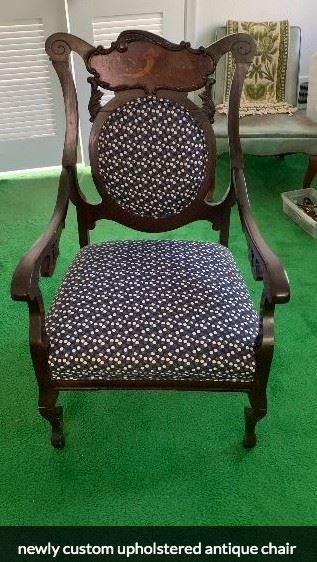Classic antique parlor chair --newly upholstered
