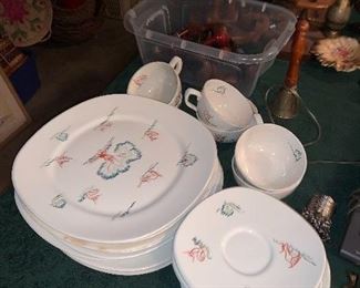 Retro era matching dishes, cups and saucers