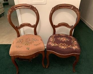Matching Antique chairs with needlepoint cushion design 